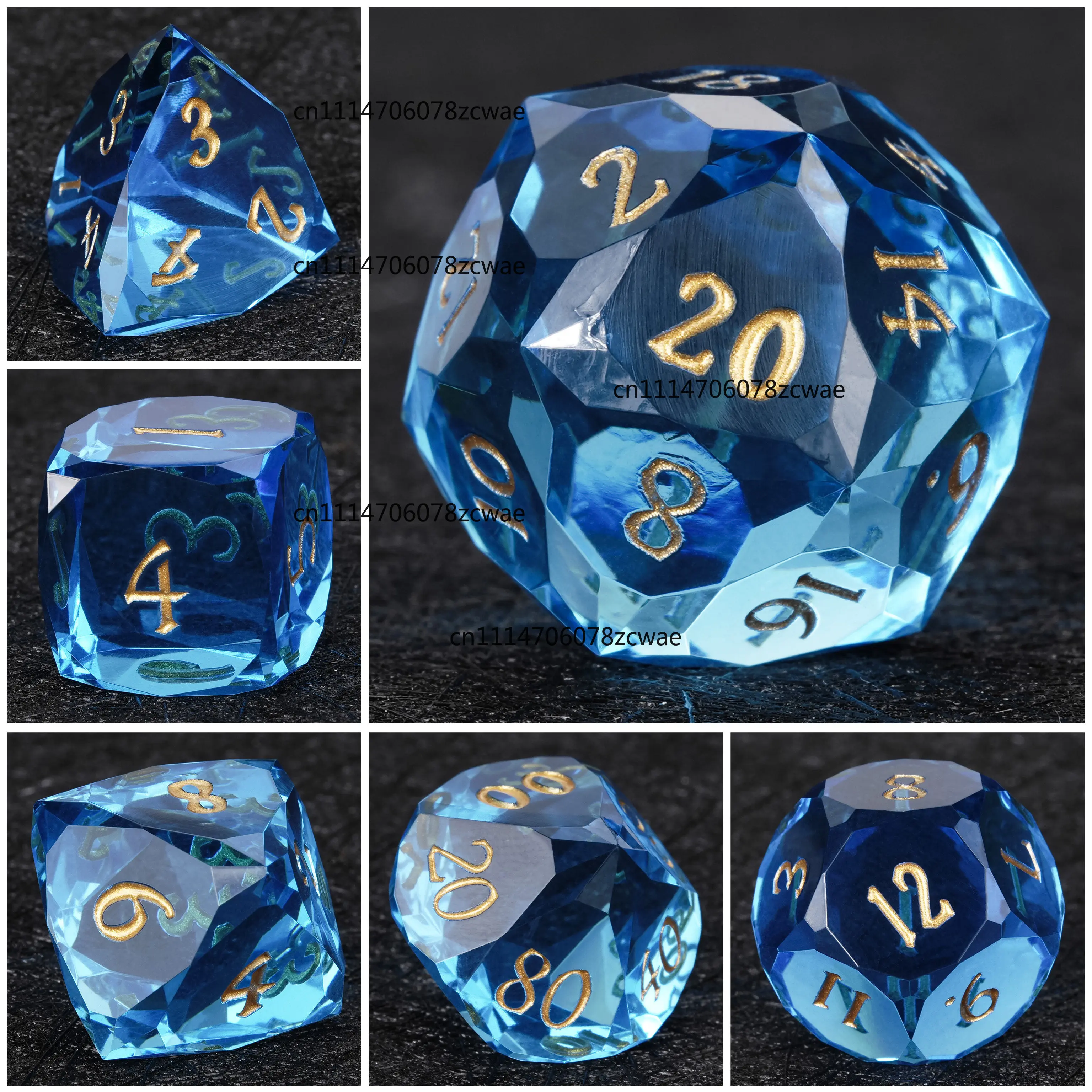 ZOCI-Dazzling Dice Blue Crystal Transparent Resin Dice Set Multi-section 7-piece Dice Set