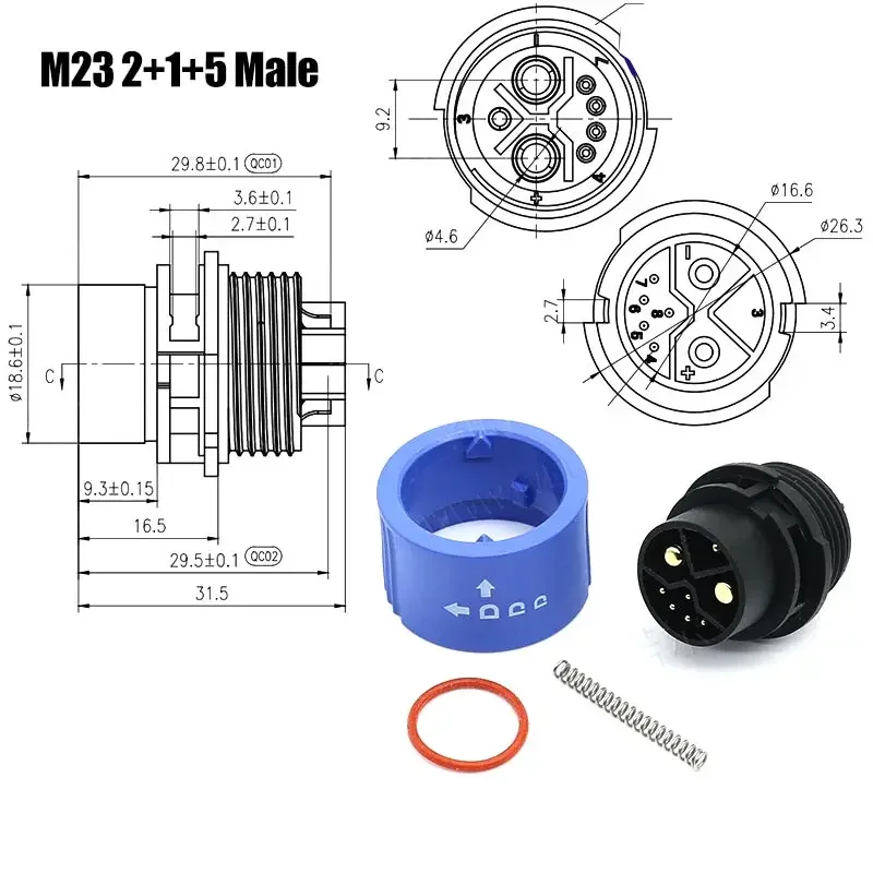 M23 2 + 1 + 5 Batteria 30A Connettore Scooter 2 + 0/2 + 1 + 3 Bici Elettrica Maschio Femmina Presa di Alimentazione Connettori E-bike batterie Spine
