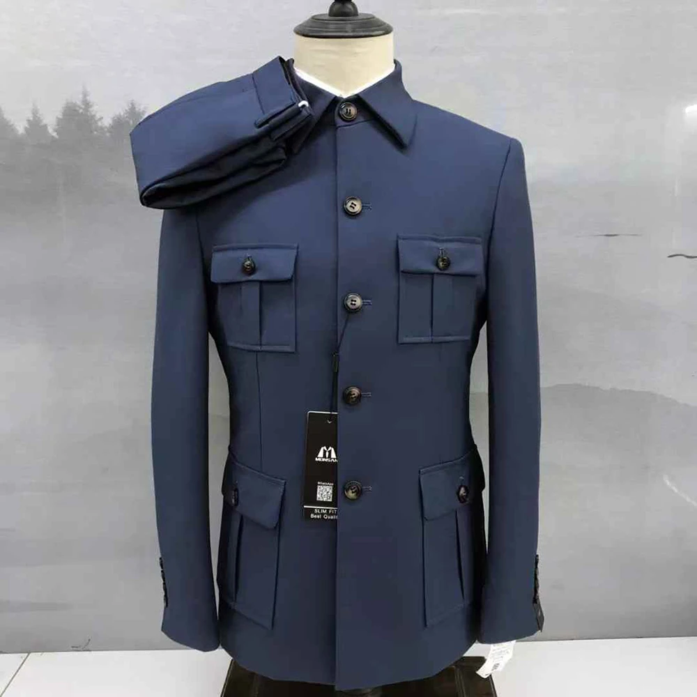 

Elegant Men's Suits 2 Piece Jacket Pants Sets High Quality Single Breasted Stand Lapel Slim Fit Male Clothing Costume Homme