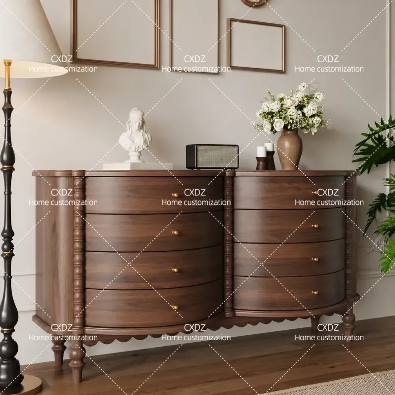 Black Walnut Antique Retro Storage Cabinet Bedroom Living Room Drawer Chest of Drawers American Style 2026 New