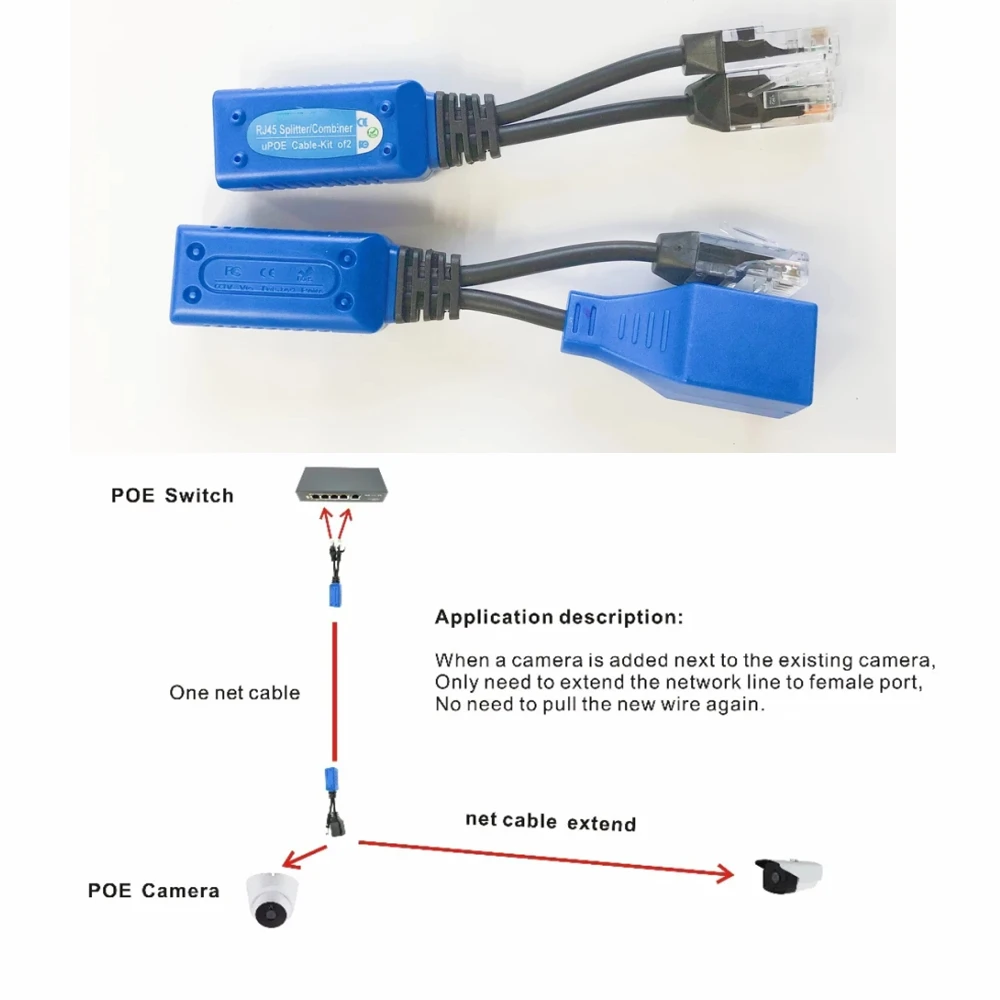 2Pairs/Lot uPOE Kits RJ45 Splitter/Combiner Cable Combiner Two POE 48V Cameras use One RJ45 POE Cable for POE Camera NVR System