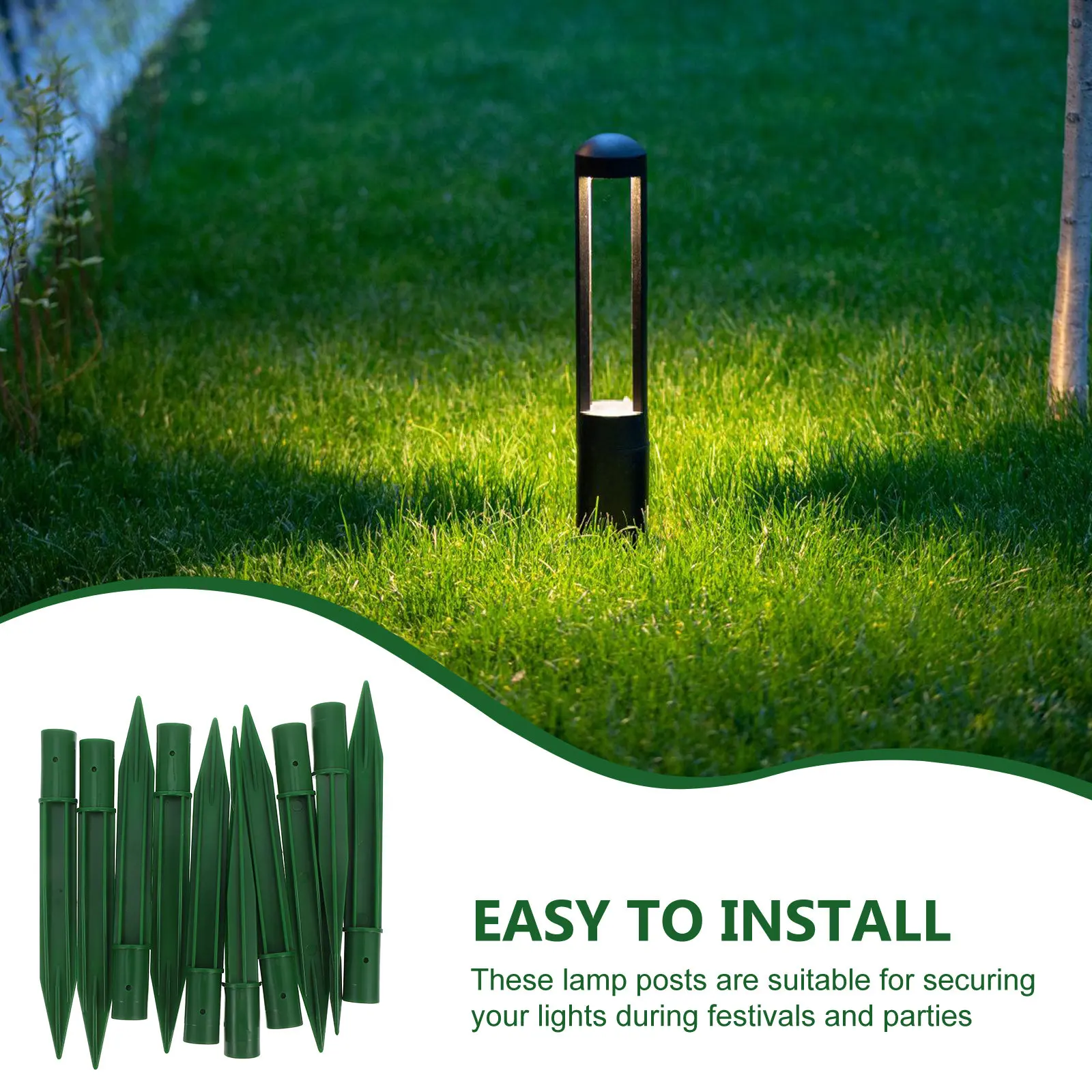 10Pcs PP Ground Stakes for Christmas Torch Lights Outdoor Lawn Stake Holders Easy Install for Solar Light Poles Tiki Torch