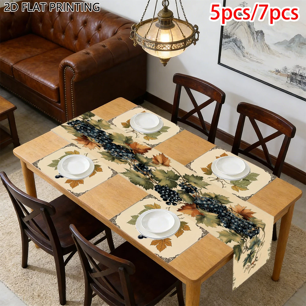 1pc Retro Grape Vine And Leaf Table Runner And Placemat For Banquet Dining Table Decor For Vintage Decor Enthusiasts