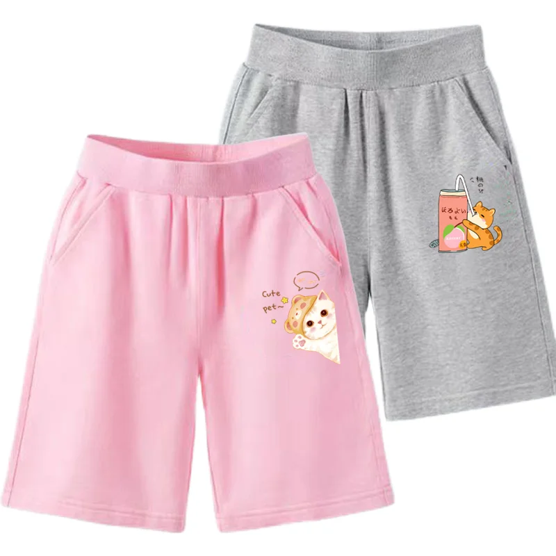 Lose Mädchen Shorts Elastische Taille Nette Kätzchen Druck Sommer Harajuku Mode Sport Jogginghose Strand Kleidung