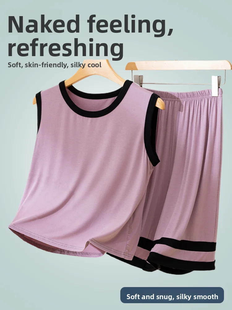 

Modal Sleeveless round Neck Sleepwear Pants Loose plus Size Thin Summer Home Clothes Set Comfortable Breathable Women's Pyjamas