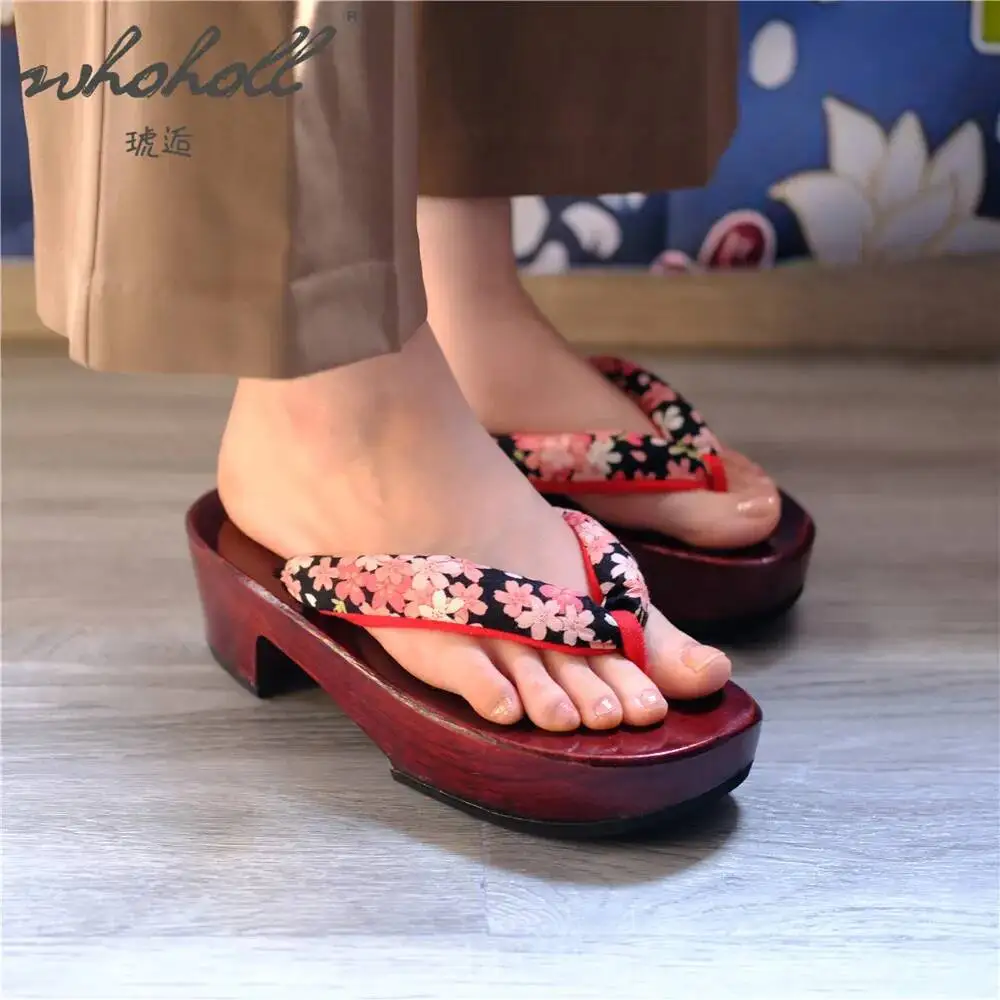 WHOHOLL خشبية جيتا صندل خشبي النساء النعال اليابانية جيتا أنيمي Coplay أحذية الوجه يتخبط النعال اليابانية جيتا قباقيب الأحذية