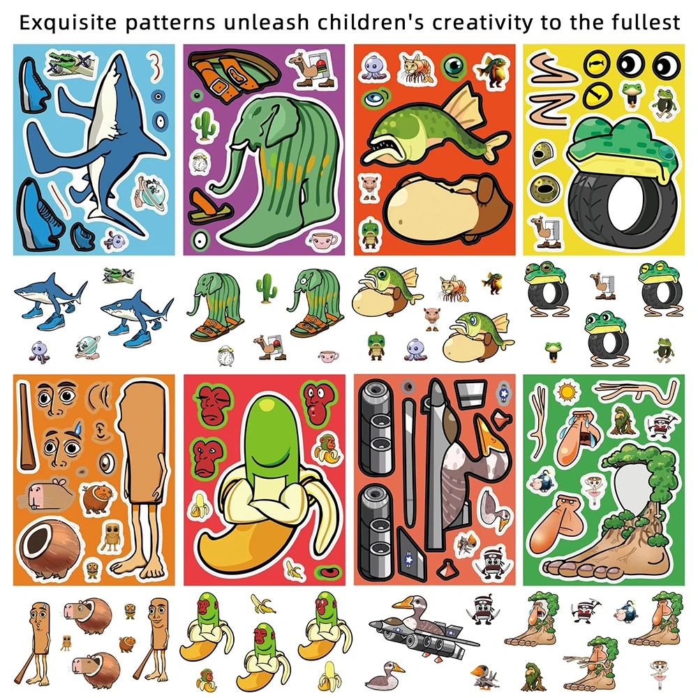 8/16 Blatt Tung Tung Sahur Italienisches Brainrot AI Abstrac Puzzle Aufkleber Machen Sie ein Gesicht Kinder DIY Puzzle Lernspielzeug Aufkleber Geschenk
