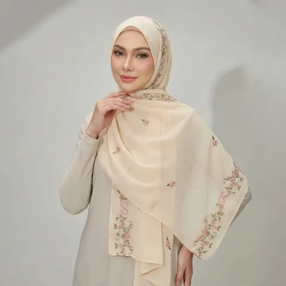 

Fashion Sunscreen Floral Headscarf Long Large Thin Shawl Solid Color Veil Hijab Scarf Vacation