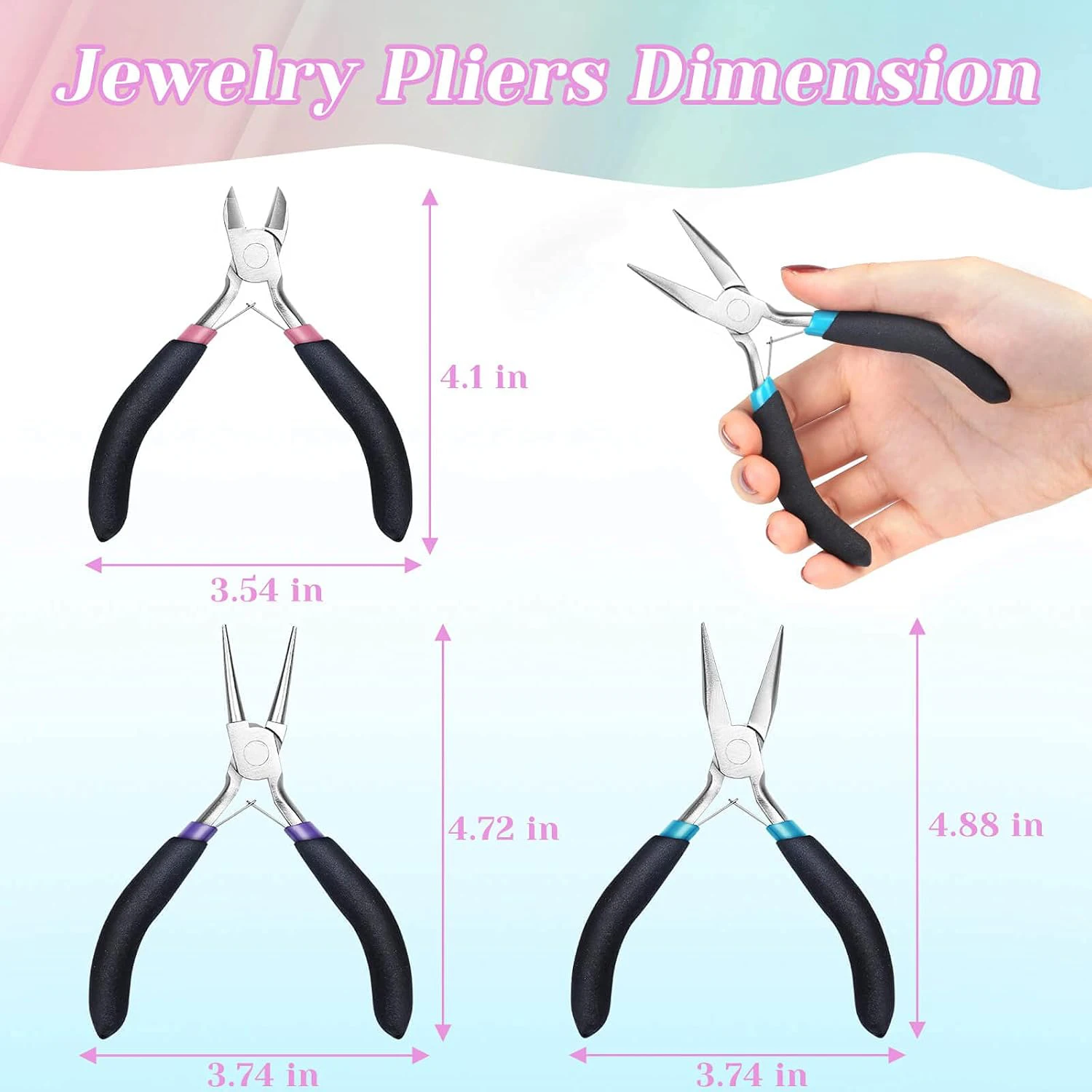 Jewelry Pliers Set, 3Pcs Jewelry Making Tools Kit includes Needle Nose Pliers, Round Wire Cutters for Wrapping, Jewelry  DIY