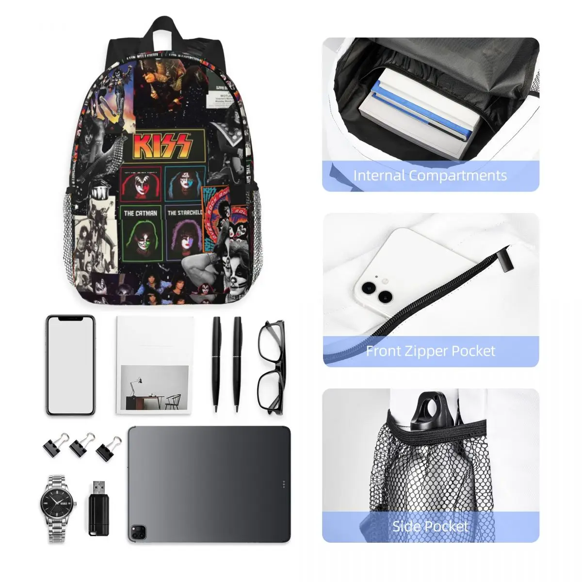 Zaino Heavy Metal Rock Music Band Kiss Vendita calda Zaino Ragazzi Ragazze BookBag Borse a tracolla per uomo Donna Borsa da scuola per bambini