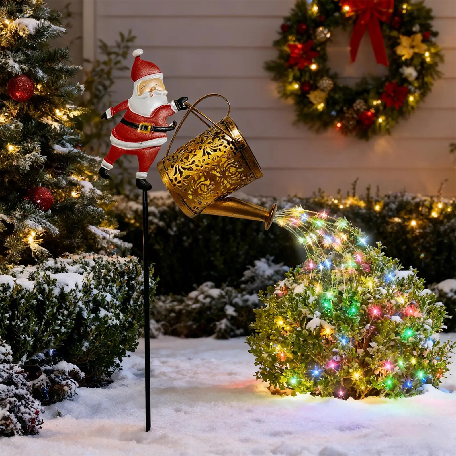 Solar Christmas Kettle Lights Vintage Watering Can LED Lamp for Outdoor Holiday Decor Waterproof Auto On/Off for  Garden Party