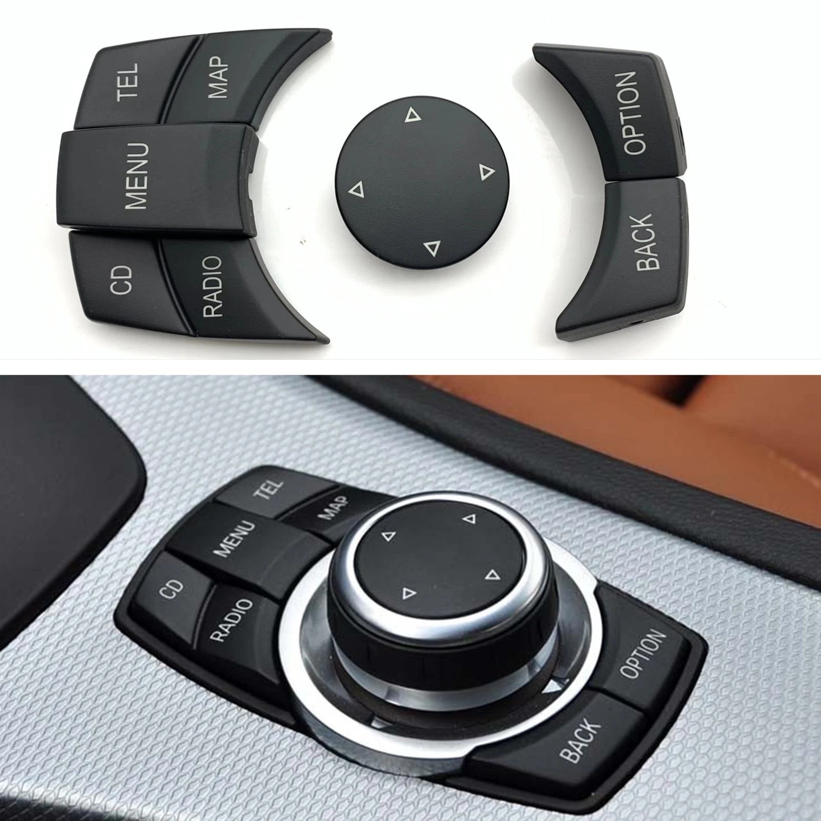 

For BMW 1 3 5 Series X5 E70 X6 E71 E72 X1 E84 E90 E88 E60 Center Console Media Menu Control Switch Button Knob Cover Cap Black