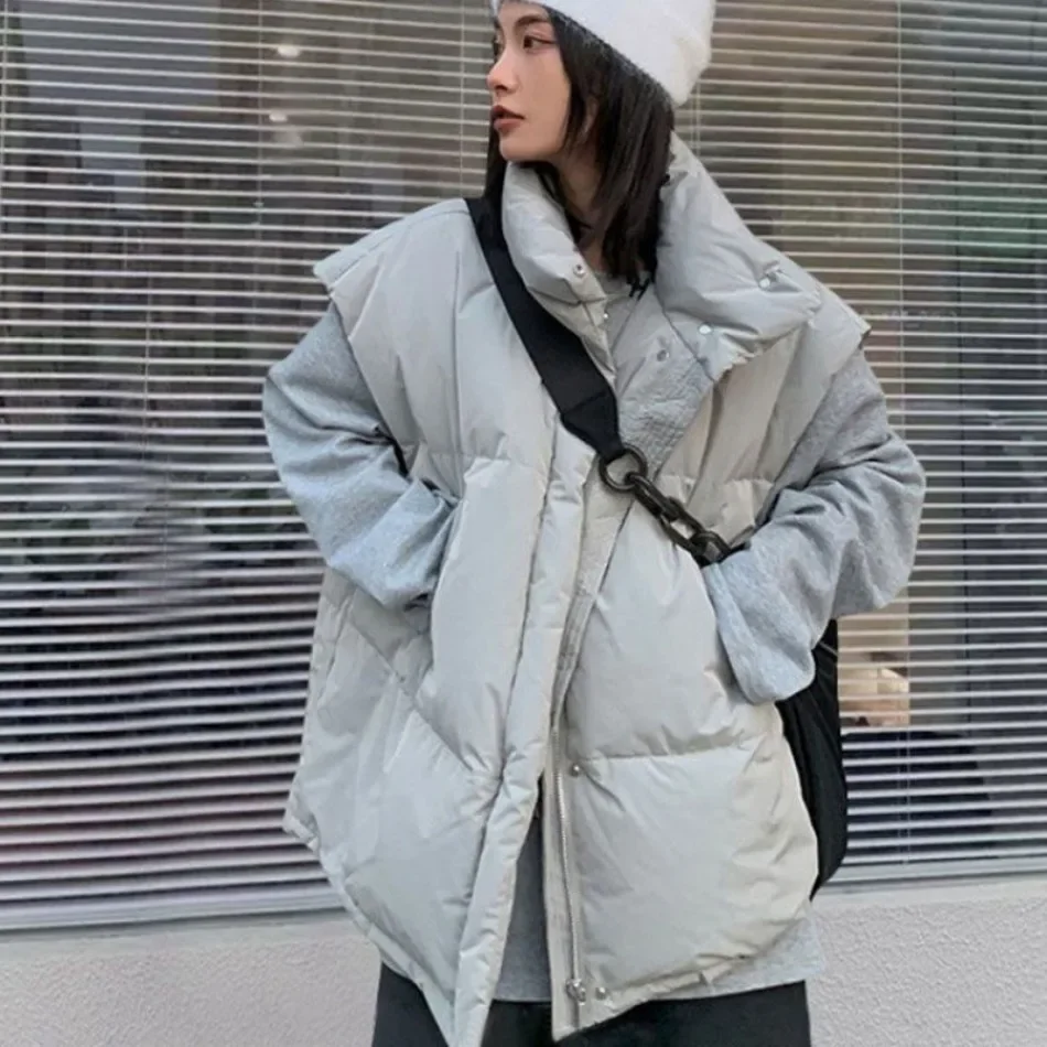 Damen Weste mit Stehkragen, Winter Warme Ärmellose Jacke, Übergroße Weste, Oberteil, Chaleco Mujer, Gilet, Casaco Femi – Detail 4
