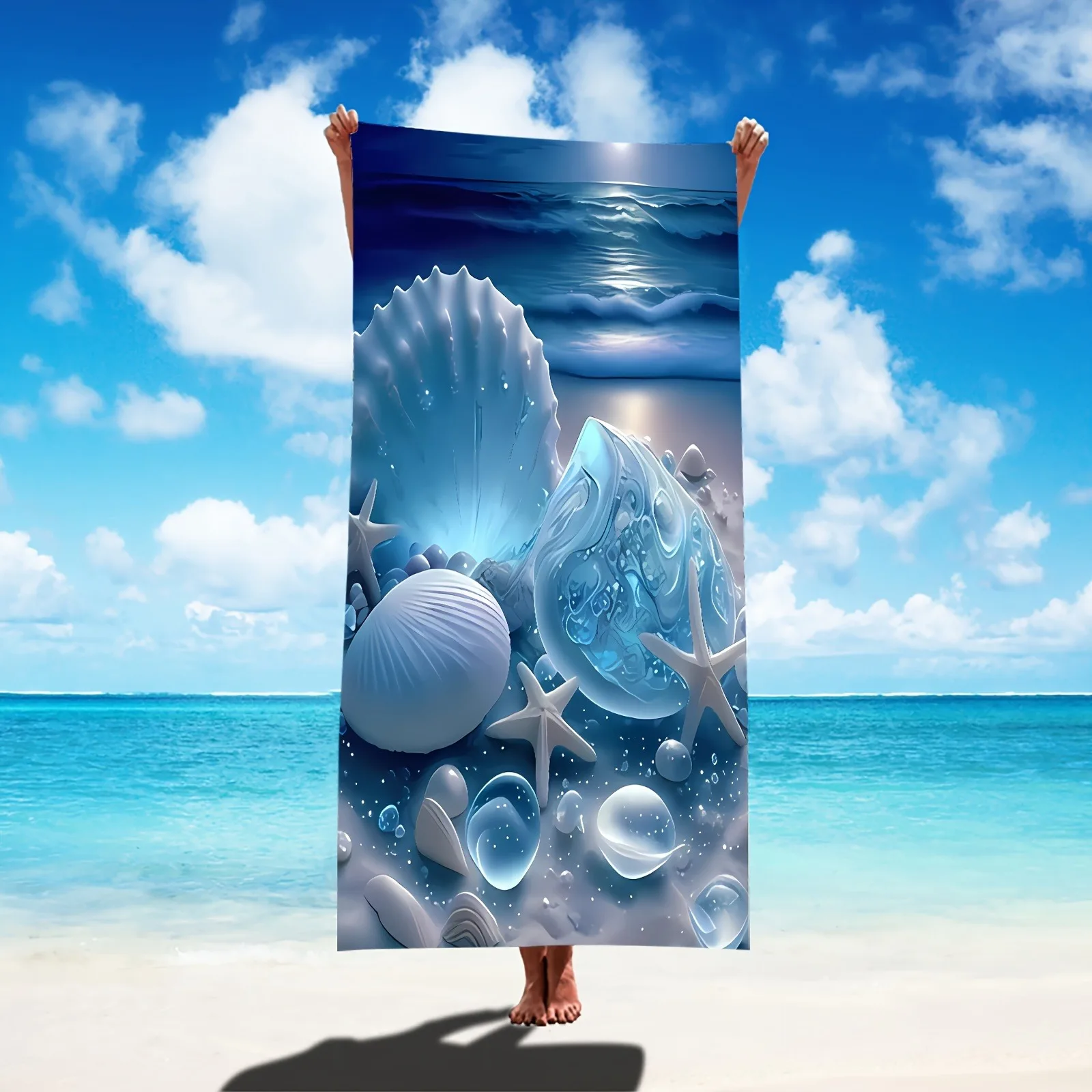 

Seaside Shells and Ocean Waves Beach Towel Suitable for towels, bath towels, beach towels