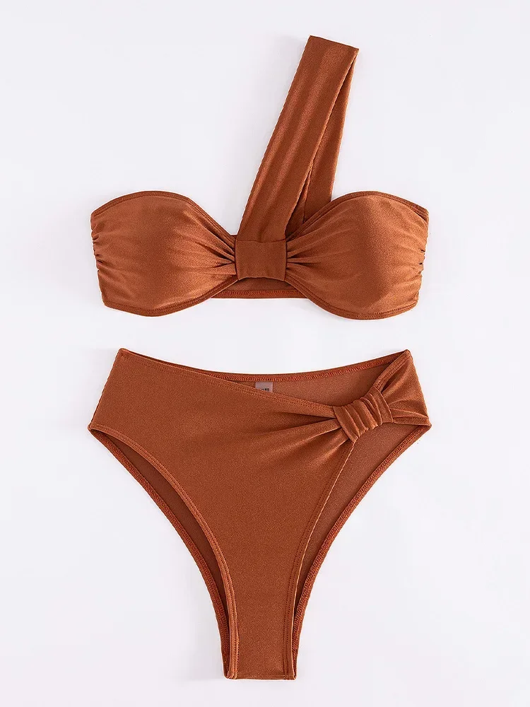 UETEEY 2025 New Summer Bikini Set Sexy Single Shoulder Bikini 2 Piece Set for Women Solid Split Swimsuit Backless Beach Bikini