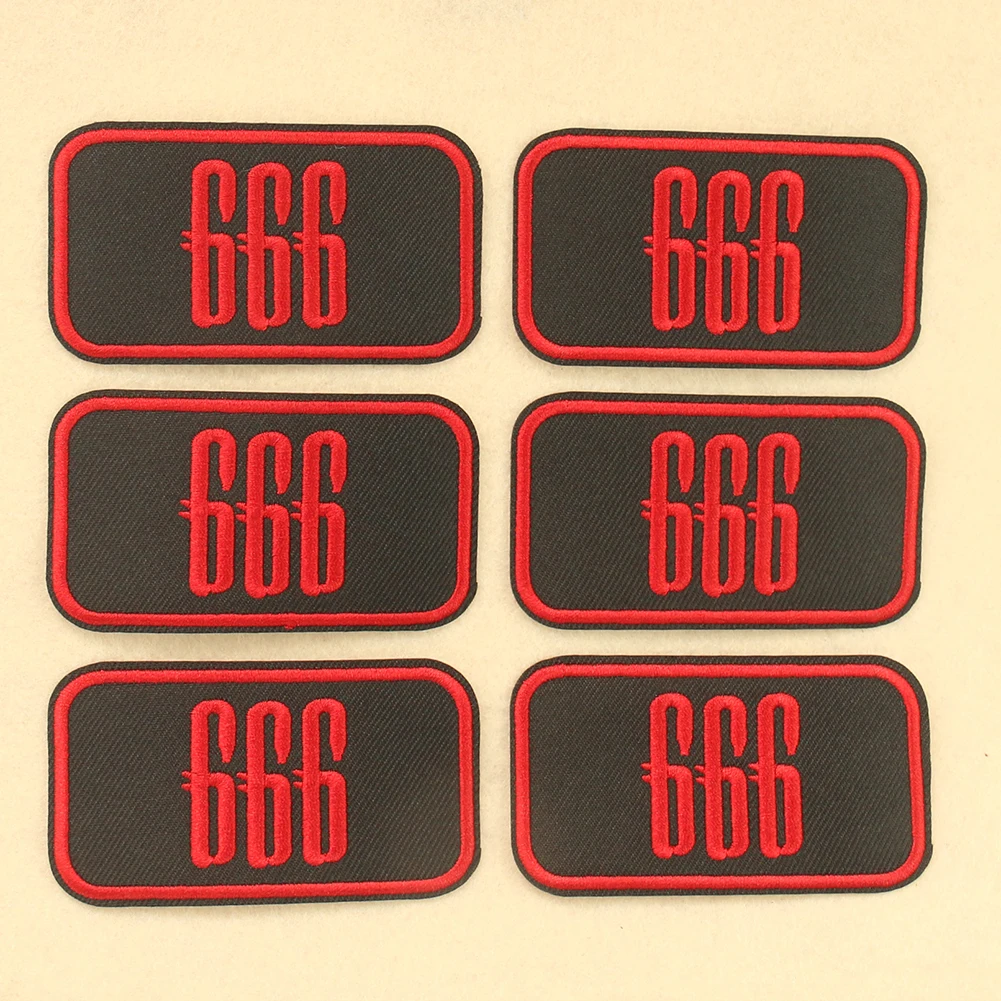 2PC Unique Punk Style Rectangle Arabic Numerals 666 Devil Satan Numbers Embroidery Applique Iron on Patch Sewing Crafts Badge