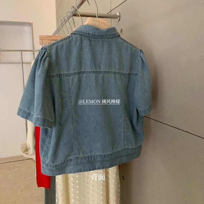 

Denim Short-Sleeved Shirt Jacket Women's Summer Thin New Chinese StyleNational Style Design Sense Niche Short Versatile Top Tide
