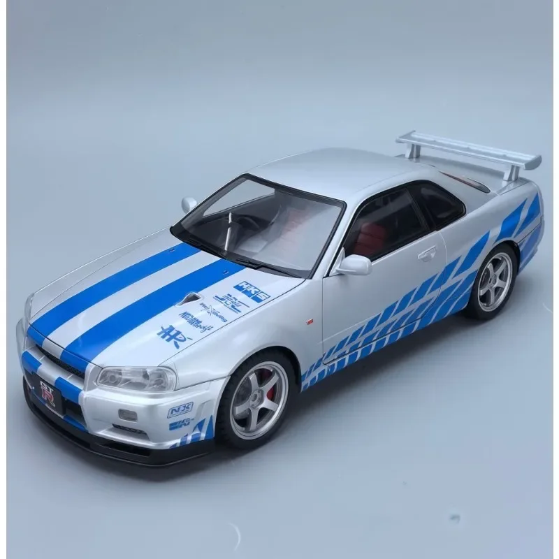 

Big Size 1:18 GT-R R34 Skyline Fast & Furious Alloy Car Model Sound Light Pull Back Children's Toy Collectibles Birthday gift