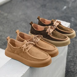 Canvas Shoes Mens Cow Suede Canvas Shoe Shoes Fashion Lace Up  Platform Vulcanized Shoe Outdoor Comfortable Flat Casual Shoe Men