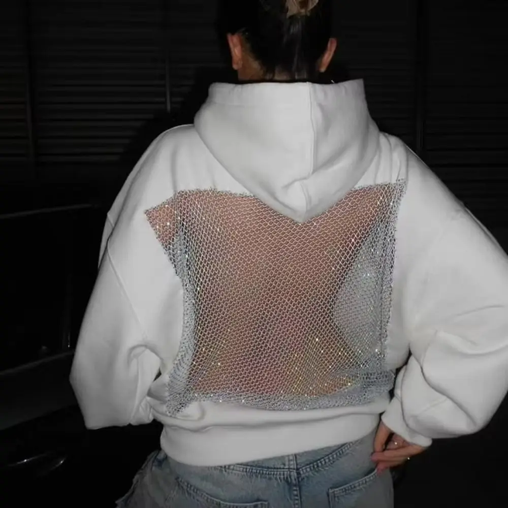 البوليستر مثير جوفاء شبكة هوديي مثير شفافة محب الملابس شفافة البلوز البلوز القوطية