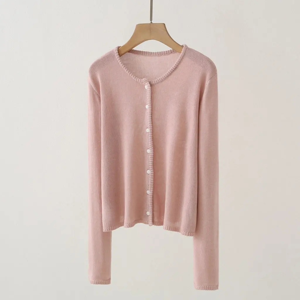 

B1YUE-2833 Women's Korean round Neck Cardigan Early Autumn Fresh Small Sweater Coat Wholesale Fashion Top