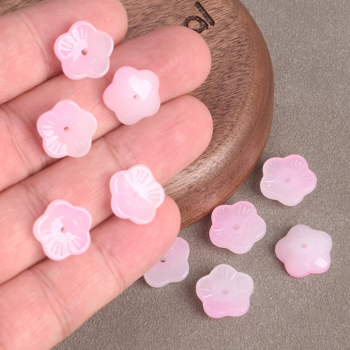 20PCS Flower Shape 13.5mm Jady Pink Handmade Lampwork Crystal Glass Loose Beads For DIY Jewelry Making Findings