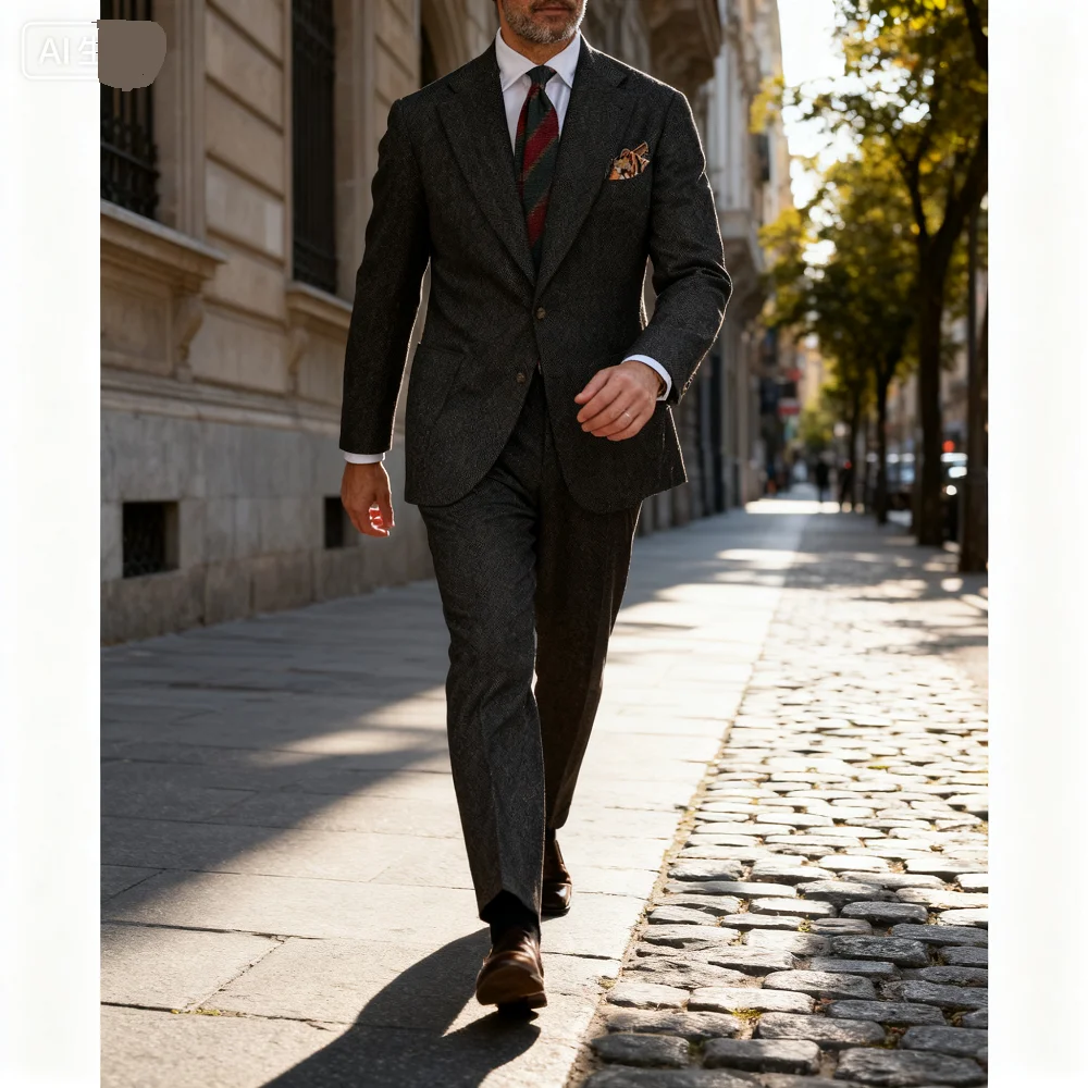 

Solid Man Double-breasted 2 Piece Suit Peak Lapel Wedding Business Casual Graduation Outfit Set for Men