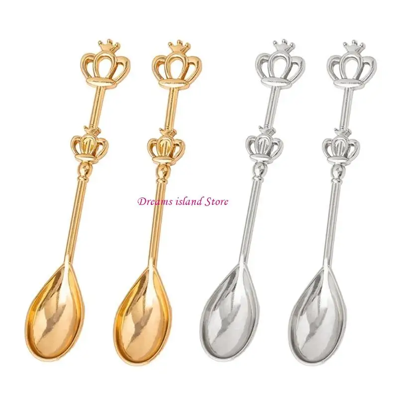 2Pieces Long-Handled Table Teaspoons Crown-Shape Stirring Spoon Coffee Mixing Spoons for Bar Home Office Party Gifts HX6C