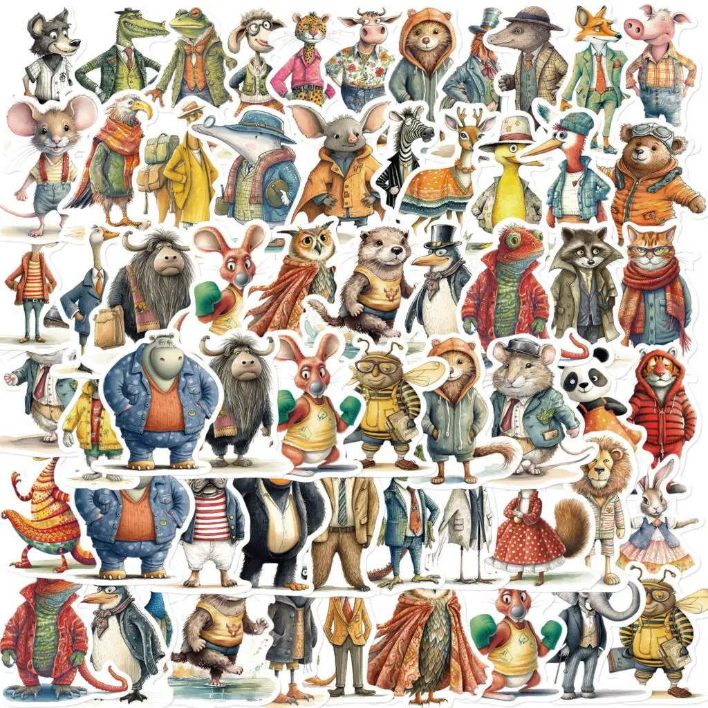 50PCS Anthropomorphic Animal Stickers Vintage DIY Kids Notebook Luggage Motorcycle Laptop Refrigerator Decals Graffiti Toys