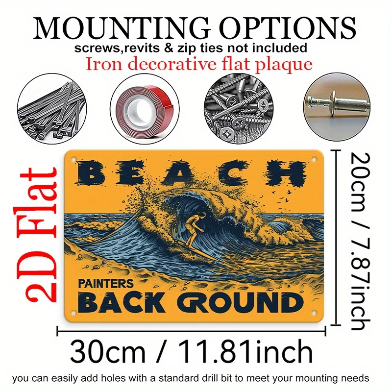 Beach Style Metal Sign, with Elements in Vintage Artistic Design and Modern Minimalist Feel - Suitable for Home Decor,