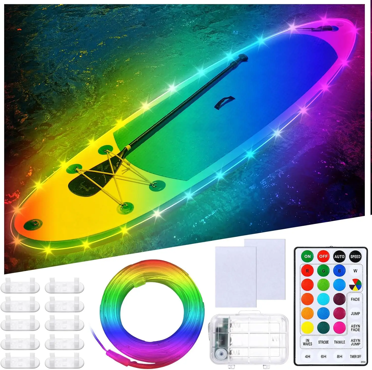 Kayak Paddle Board Lights, Battery Operated Led Boat Interior Lights with Remote Control, 16 Light Colors & 7 Modes