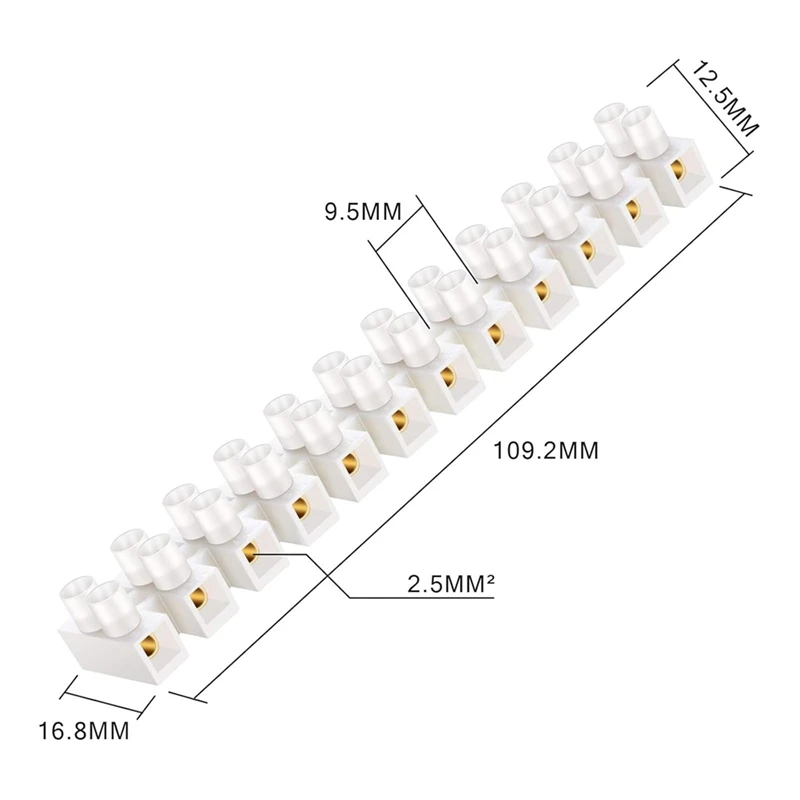 50Pcs Terminal Block White Screw Terminal Connector Dual Row Electric Barrier Block 12-Position Terminal Strip,10A 380 V