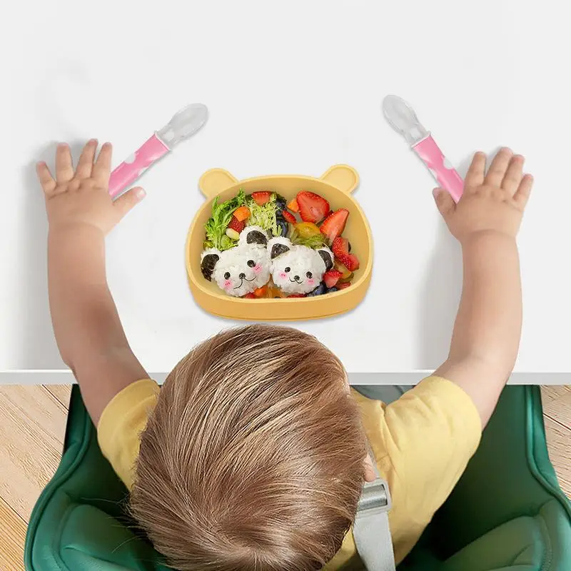 Weaning Spoons Silicone Food Spoons Ergonomic Easy Grip Handle Soft-Tip First Stage Gum-Friendly Dishwasher-Safe Spoon For Boys