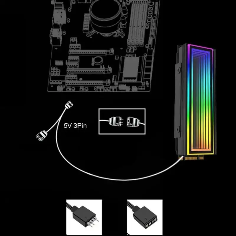 Y1UB Efficient M.2 SSD Heatsink Heat Dissipation Cool 5V 3pin ARGB Radiator Multi-color Modes Effect M.2 SSD Radiator