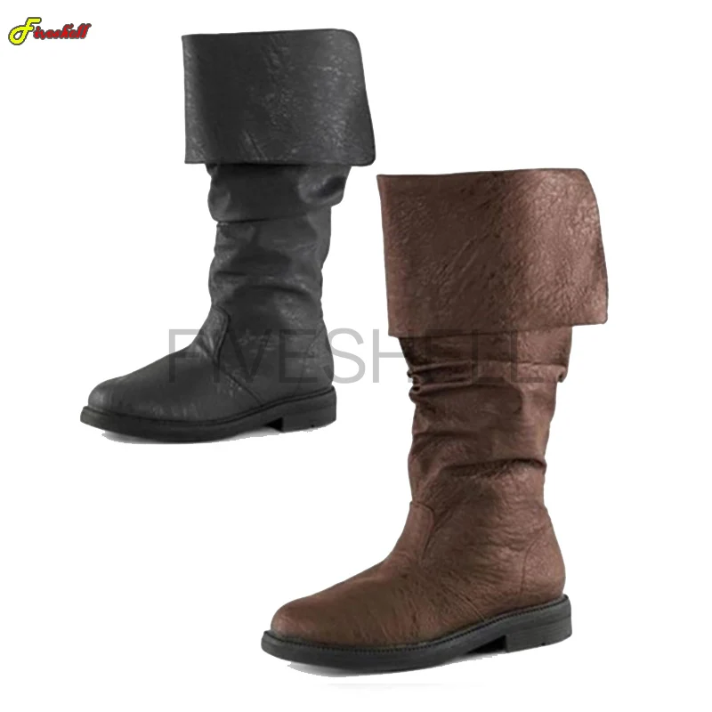 Homens cavaleiro medieval príncipe cosplay gótico retro punk botas de couro halloween carnaval palco festa adereços sapatos elfo bota vintage