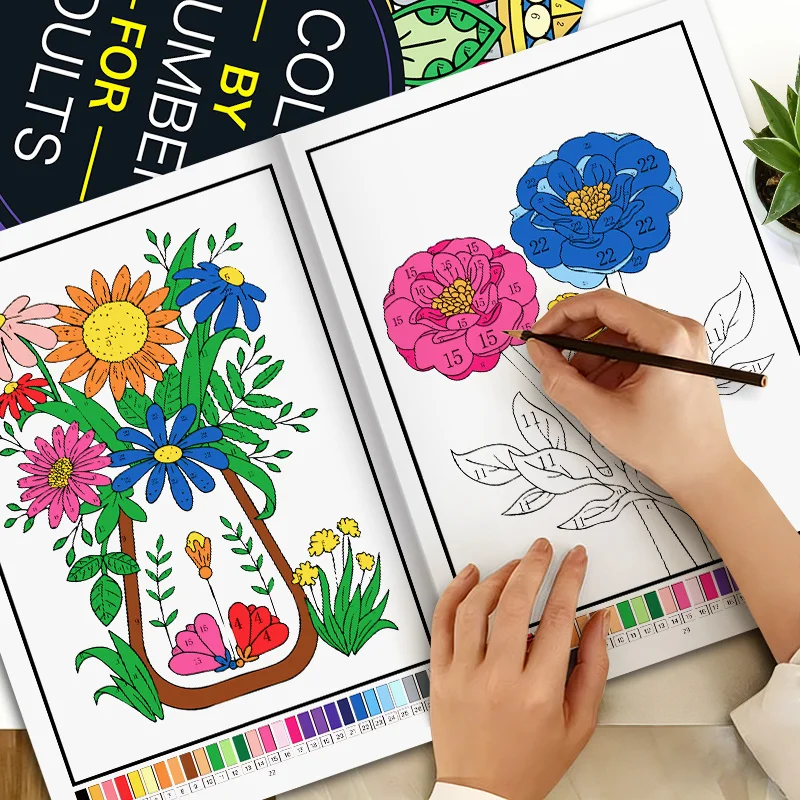 Fun Coloring Book, Complete Coloring Through Corresponding Numerical Prompts 32 Plant and Animal Patterns, Graffiti Drawing Book