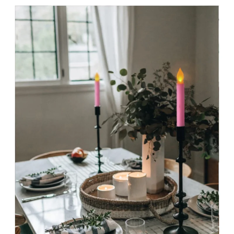 AD23-Simulatie Vlamloze LED-kaarslicht Lange paal Traankaars Verjaardag Kleurrijke schelp Geel flitsdecoratielicht