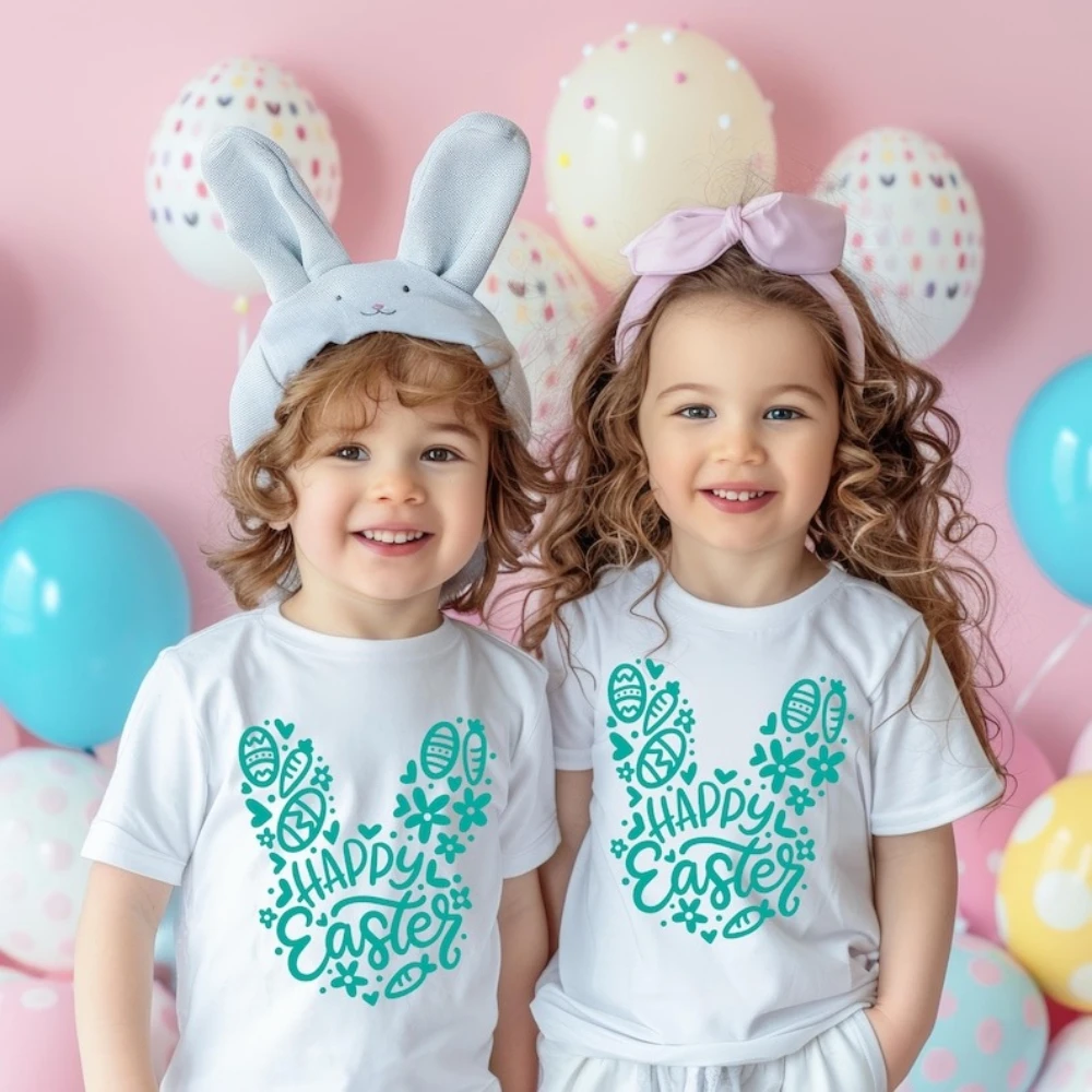 Happy Easter Kids Shirt Floral Easter Bunny Toddler T-Shirt Retro Easter Printed Tshirt Boys and Girls Casual Holiday Tee Tops