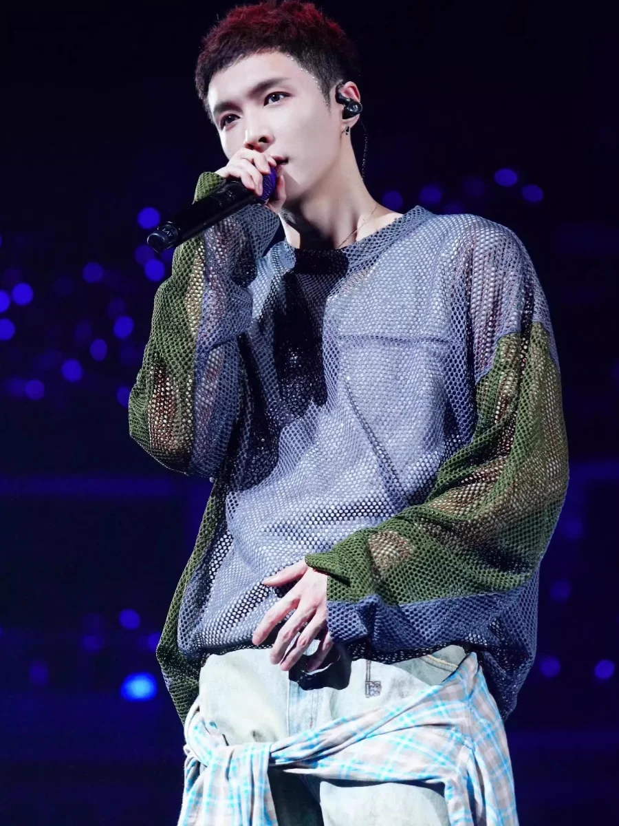 패션 그리드 중공 풀오버 니트 스웨터 남성과 여성 2025 봄 여름 느슨한 긴 소매 유행 들어 갔어 의류