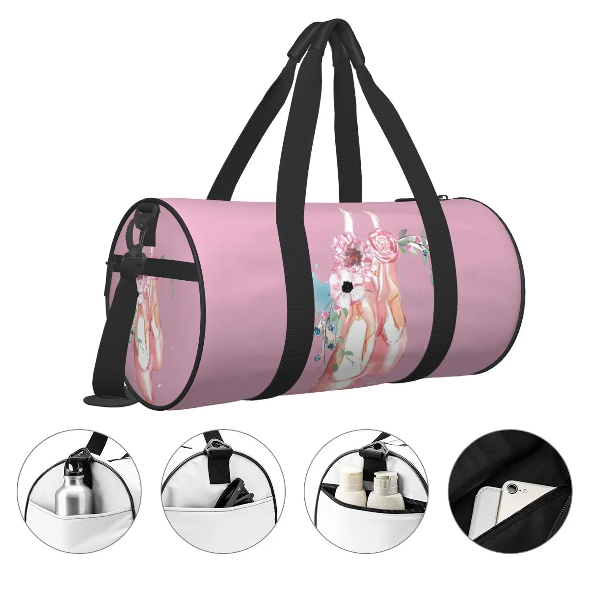 Cute Ballet Dance Gym Bag para homens, Sacos desportivos portáteis com sapatos, Travel Training, Bolsa personalizada, Saco de fitness para meninas, Kawaii, rosa