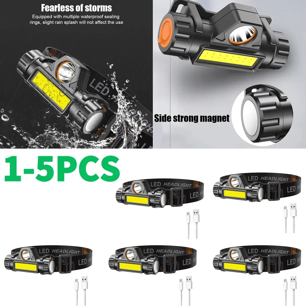 1-5PCS 150LM 400mAh Strong Light Flashlights Micro-USB Rechargeable  Emergency Head Lamps IPX4 Waterproof Night Running Supplies