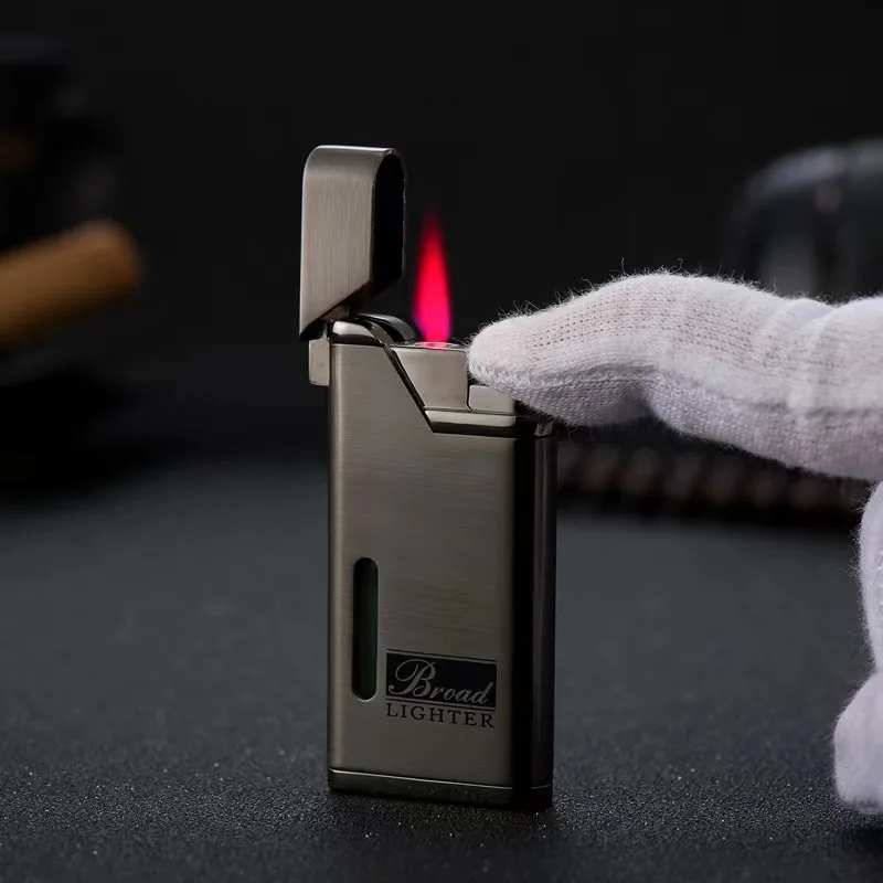 New Ultra-thin Turbo Butane Metal Lighter Red Flame Windproof Gas Lighter Cigarette Cigar Accessories Men\'s Gifts Outdoor Tools