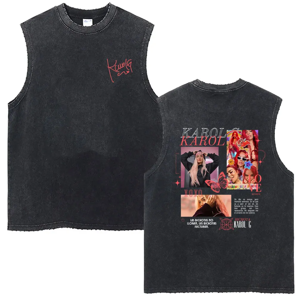 

Singer Karol G Tropicoqueta Album 2025 Washed Sleeveless Vest Men's Hip Hop Fashion Pop Music Streetwear Male Vintage Tank Tops