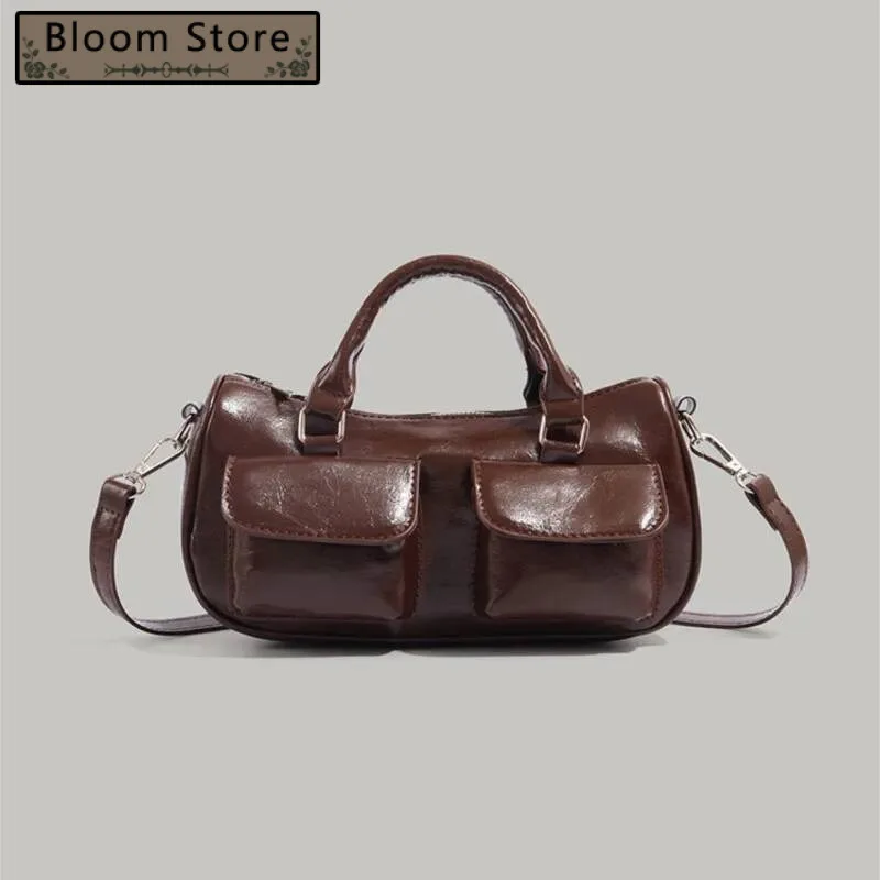 

Bloom Retro Handle Coffee Bowling For Women Pu Leather Pocket Y2k Ladies Vintage Messenger Bag Designer Bags