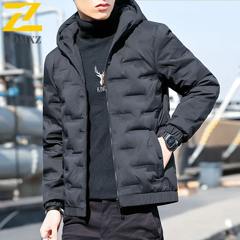 COMXZ 2025 Men Outdoor Sports Cotton Jacket  Autumn Winter Korean Style Hooded Waterproof Windproof Warm Fashion Leisure Coat