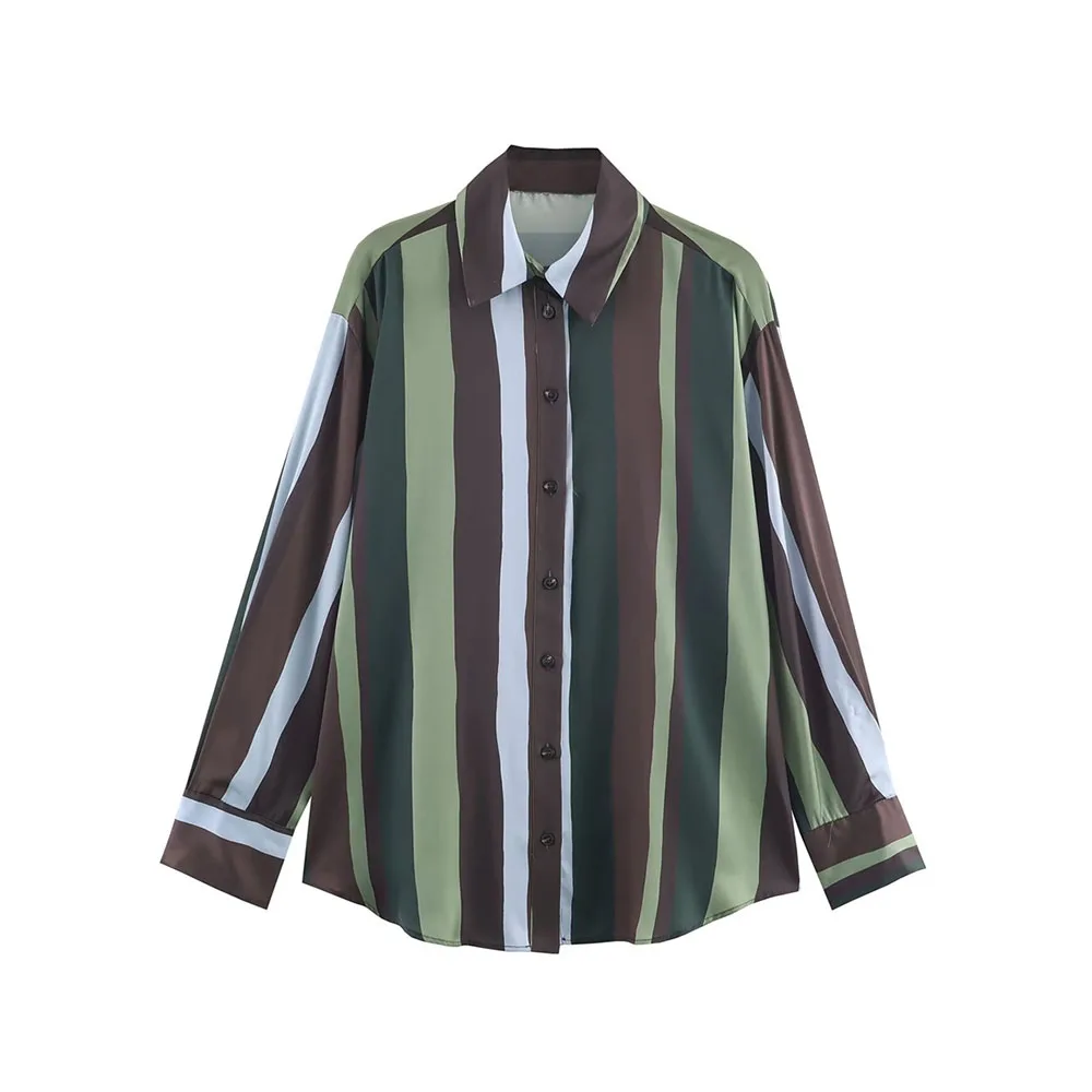 Herbst und Winter Neue Damenmode Einfaches gestreiftes Seidenstrukturhemd