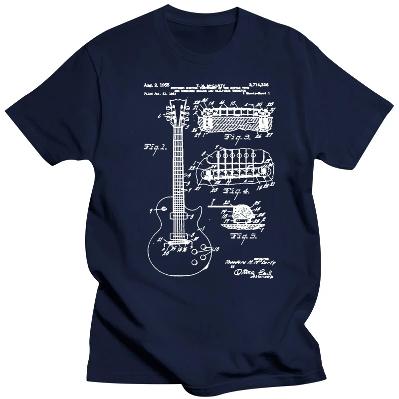 2019 Fashion Funny Men T-shirt Guitar Patent Print 1955 - Vintage Patent Print Art Shirt Summer Tee Shirt