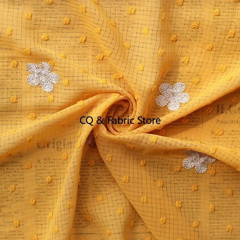 Multicolor Chiffon Wool Ball Idea Jacquard Fabric Flower Embroidery With Silver Silk DIY Women's Fashion Shirt