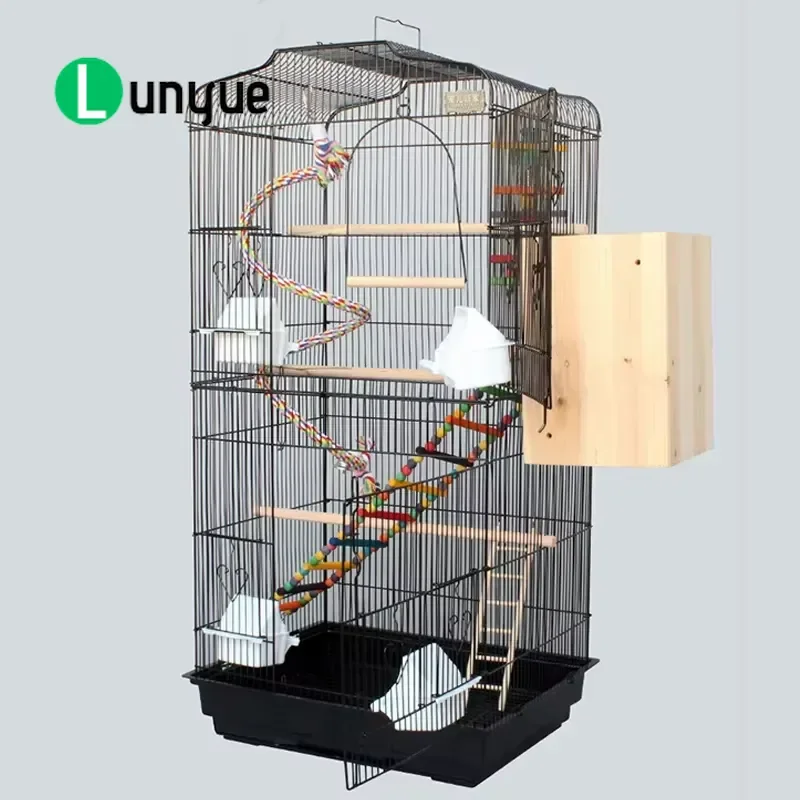 Large Heavy Duty Solid Iron Parrot Cage Breathable Metal Bird House with Roof and Food Bowl for Indoor Outdoor Use High