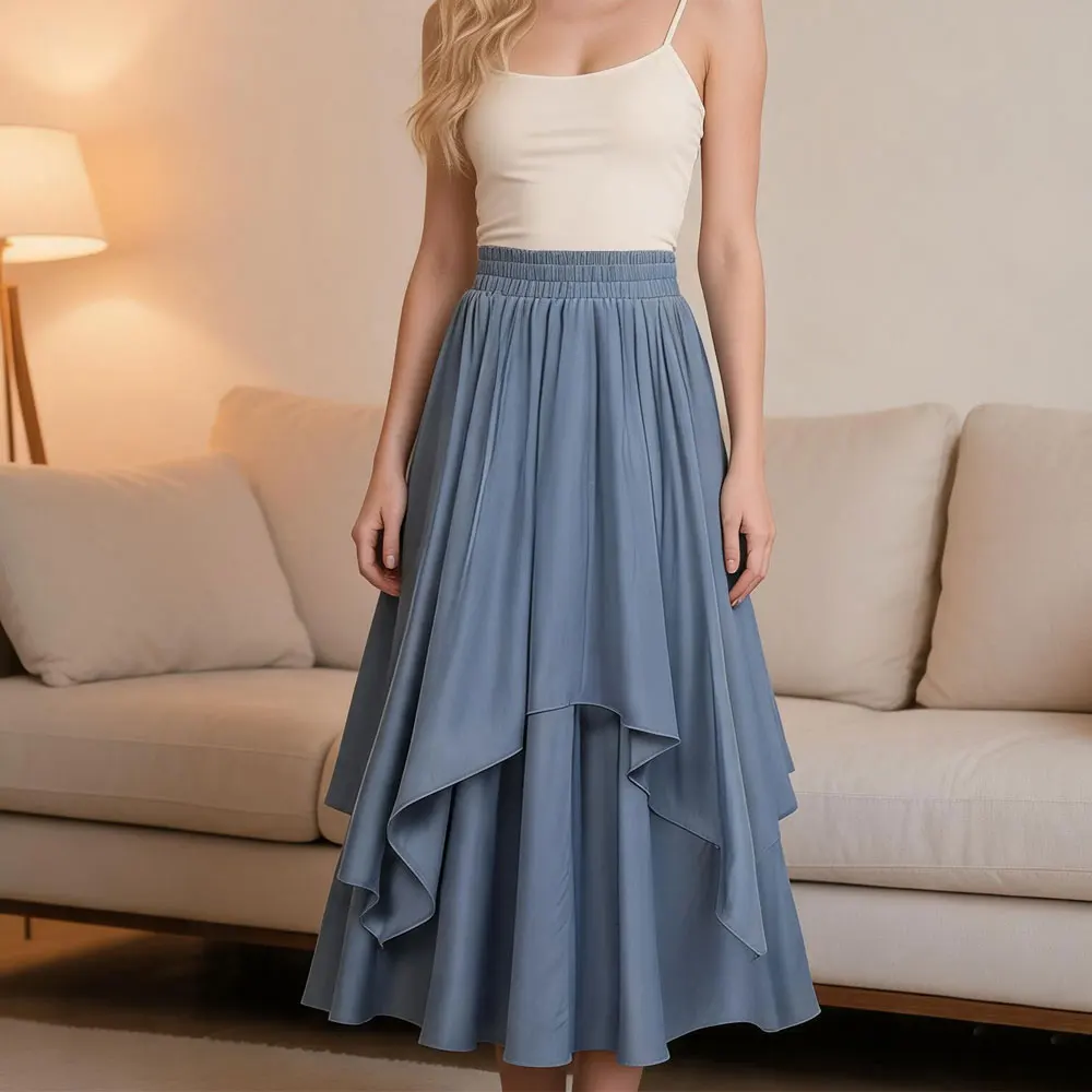 Women Halloween Irregular Mid Length Ruffles Elegant Loose Casual Skirt Elastic Waist Half Length Midi Skirts